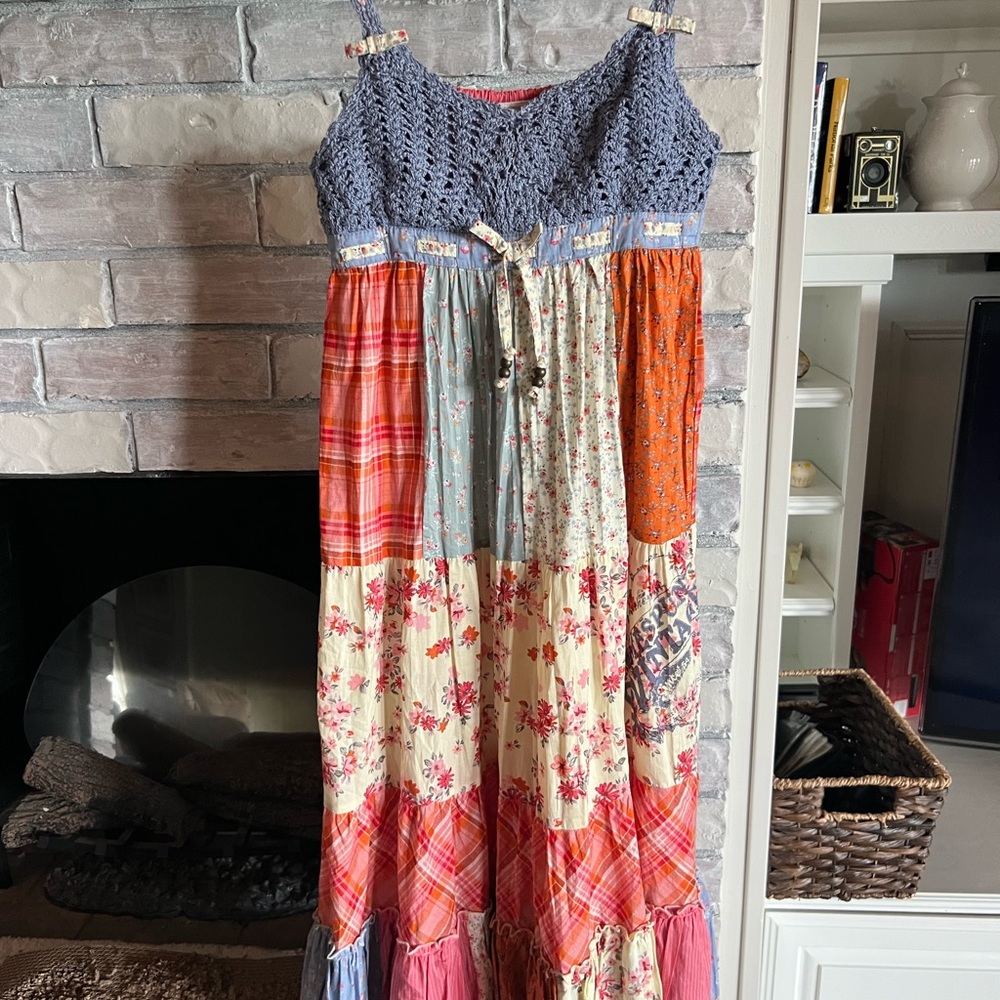 Patchwork Boho Dress Bohemian Maxi Dress Girls 12 years L